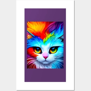 Cat in psychedelic vibrant PRIDE colors ! Posters and Art